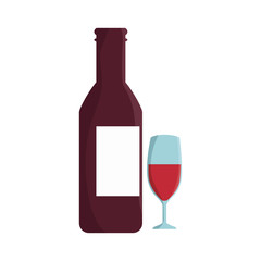 wine bottle with label and glass cup. vector illustration