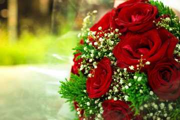 Red rose bouquet with copy space