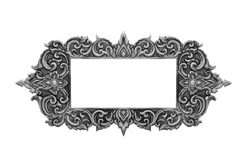 old decorative frame - handmade, engraved - isolated on white ba