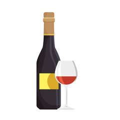 wine bottle with label and glass cup. vector illustration
