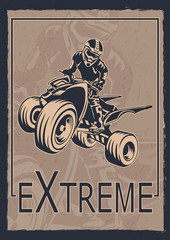 Extreme sports vintage graphic. Quad bike.