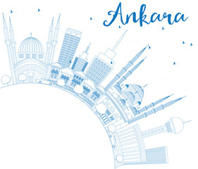 Fototapeta premium Outline Ankara Skyline with Blue Buildings and Copy Space.