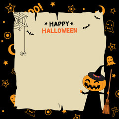 Halloween black pattern frame with pumpkin devil