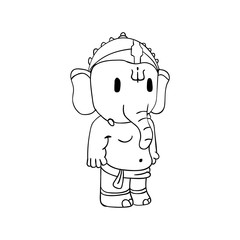 Illustration of little cartoon Ganesha for coloring book
