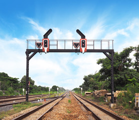 Traffic light signal over railway track