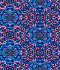 Ethnic seamless pattern with flowers and paisley in pink and blue tones -1. Indian, arabic, moroccan motives.