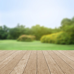 Empty wooden deck table