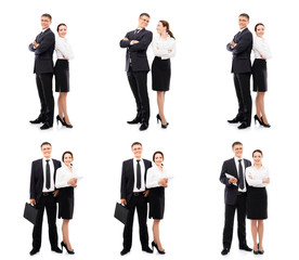 Collage of a young business couple on white