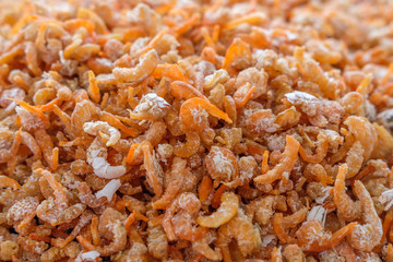 red dried shrimp in market