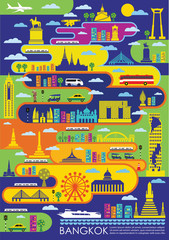 Bangkok Thailand city landmark poster concept