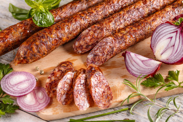 Slices of salami sausage