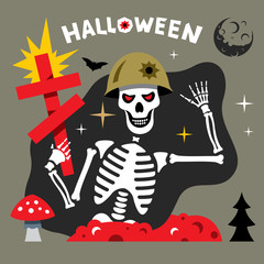 Vector Halloween Skeleton Cartoon Illustration.
