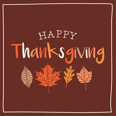 Thanksgiving card with autumn leaves. Brown background. Editable vector design. - 122711955