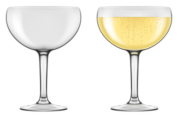 Champagne Coupe type glasses. Photo-realistic vector illustration.