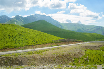 Fototapeta na wymiar among the hills of the road