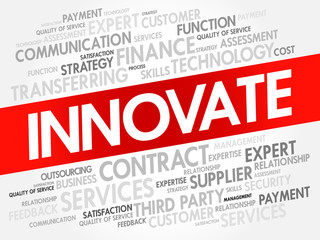 INNOVATE word cloud collage, business concept background