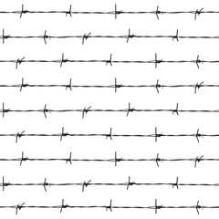 Barbed wire on a white background - seamless background. Vector illustration
