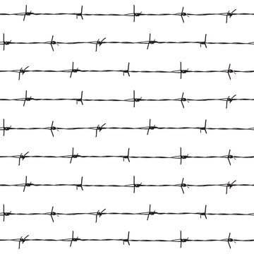 Barbed wire on a white background - seamless background. Vector illustration