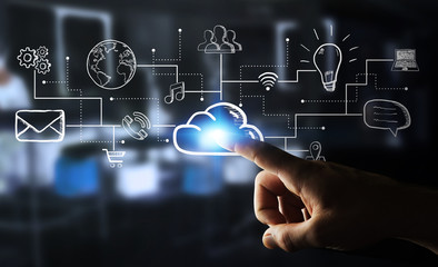 Businessman touching multimedia network 3D rendering