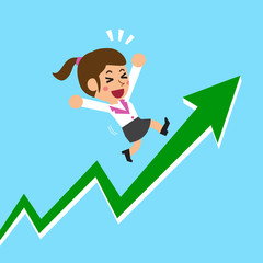 Cartoon businesswoman with green arrow