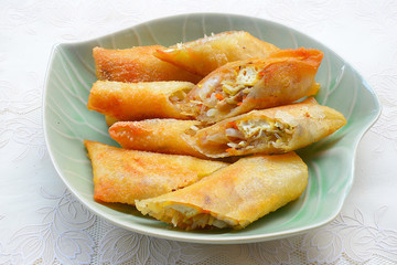 Crispy golden fried vegetable spring rolls