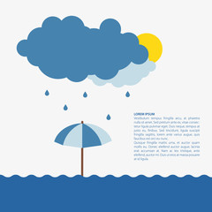 Umbrella in the rain. Flat design illustration.