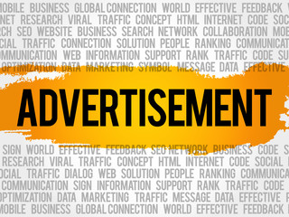 ADVERTISEMENT word cloud collage, business concept background