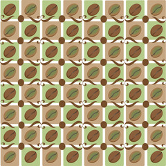 Coffee bean. Checkerboard. Pattern design for textiles, tiles, tapestries, napkins, wrapping paper.