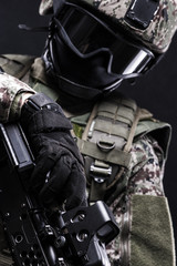 Russian armed forces on black background