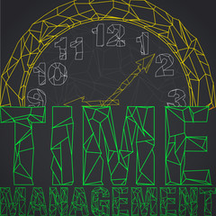 yellow clock and green words
