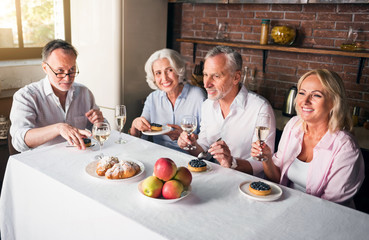 Happy family having holiday diner together