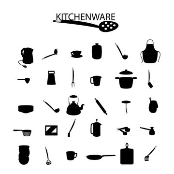  kitchenware icons on the white background