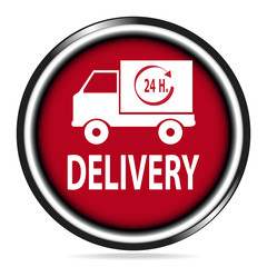 Car service icon,delivery  24 hours red button, badge illustration