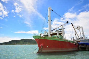 Cargo Ship in the harbor and a Blue Sky, Songkhla lake