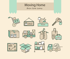 Warehouse logistic thin line icons.