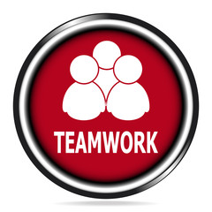 Teamwork icon on red button vector illustration