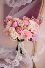 beautiful wedding bouquet, pink flowers, closeup