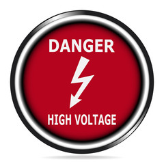 Electrical switch the power voltage icon on red button,  warning sign
