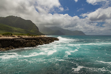 Fototapeta na wymiar Shot of Oahu from Ka'ena Point