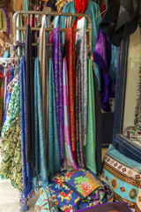 Colorful turkish fabric samples on the market..