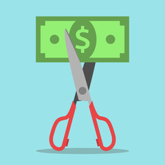 Scissors cutting money bill