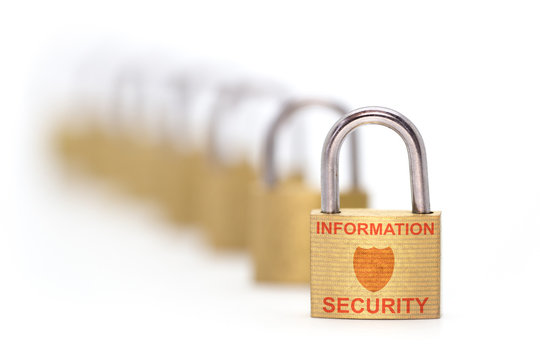 Row of golden padlocks information security concept
