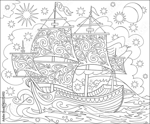 Page With Black And White Illustration Of Fantasy Fairyland Ship For Coloring Worksheet For Children And Adults Vector Image Wall Mural Nataljacernecka Page With Black And White Illustration Of Fantasy Fairyland Ship For Coloring Worksheet For Children And Adults Vector Image Wall Mural Nataljacernecka