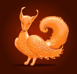 fantastic animal (fox-bird), a cute illustration, hand sketch, a