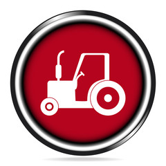 Tractor icon, Agriculture tractor on red button