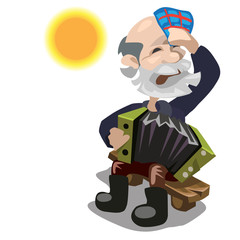Fototapeta premium Elderly man plays the accordion on sunny day