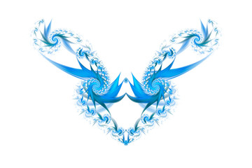 Dancing flames. Abstract spirals on white background. Symmetrical pattern. Fantasy fractal design in bright blue colors.