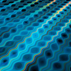 Fototapeta premium Abstract fantasy glowing waves on black background. Computer-generated fractal in blue and orange colors.