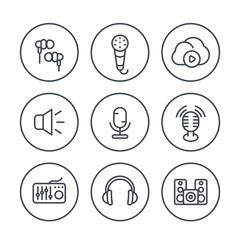 audio line icons in circles, vector illustration