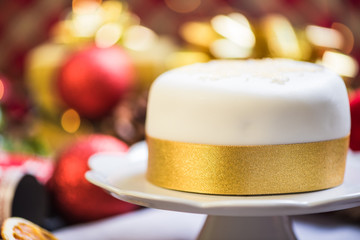 Traditional Christmas cake with festive decorations